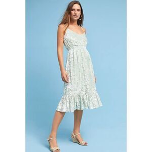 HEMANT & NANDITA Anthropologie  Mint Gold Floral Velvet Burnout Dress XL